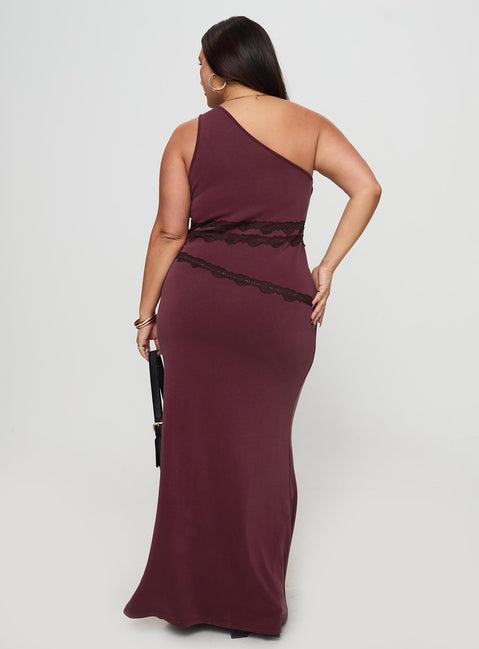 Ultraviolet One Shoulder Lace Maxi Dress Wine Curve Product Image