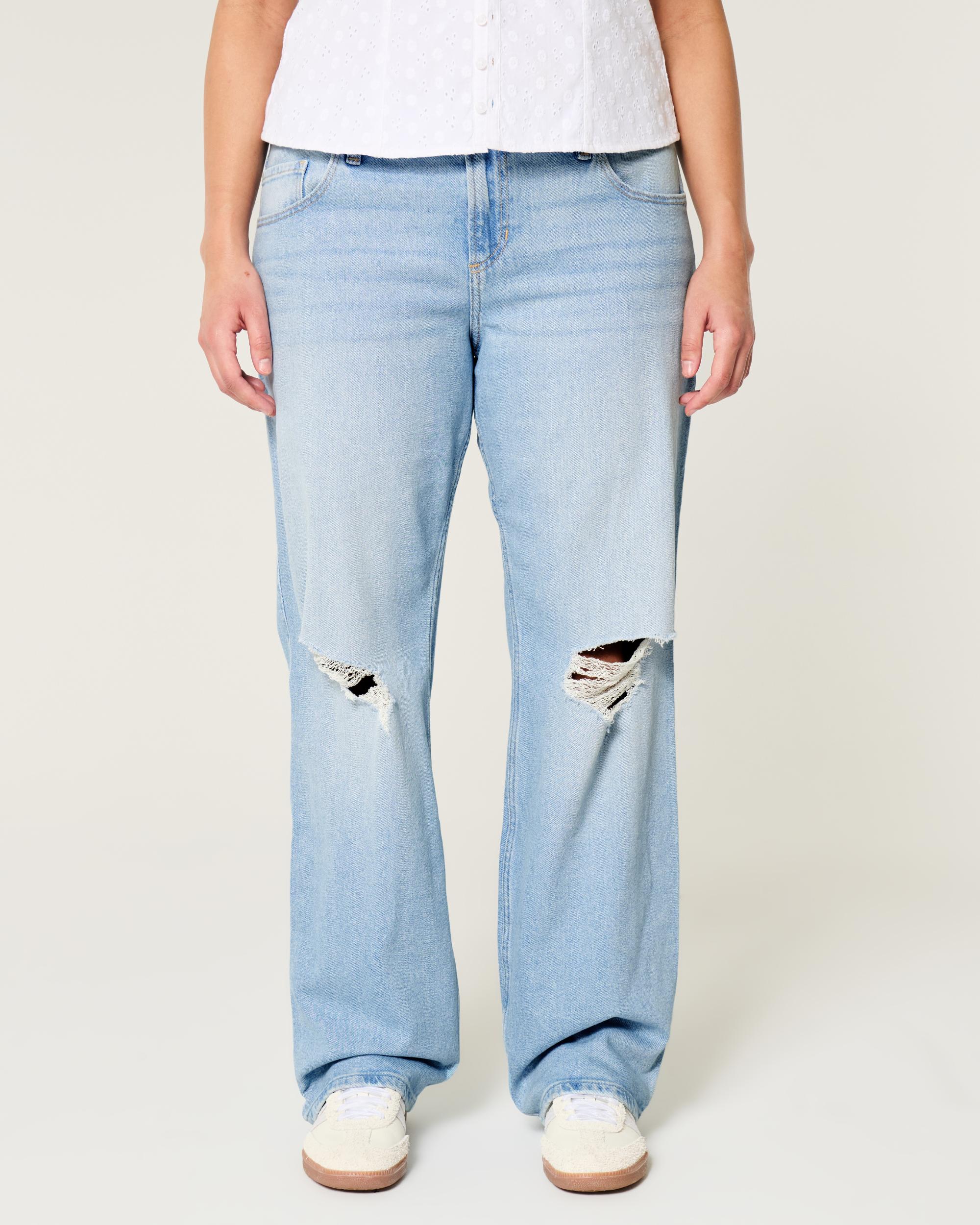 Low-Rise Ripped Light Wash Relaxed Straight Jeans Product Image