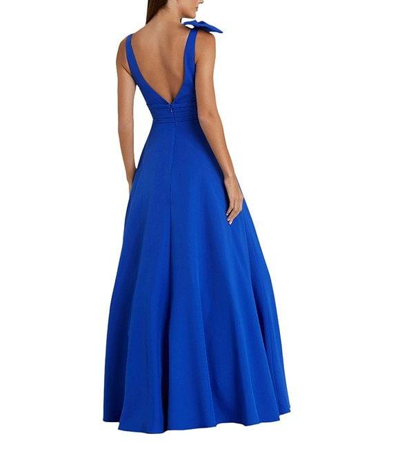 Mac Duggal Deep V-Neck Bow Shoulder Crepe Ballgown Product Image