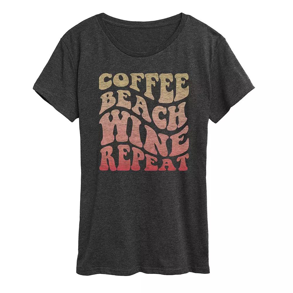 Women's Coffee Beach Wine Repeat Graphic Tee,  Product Image