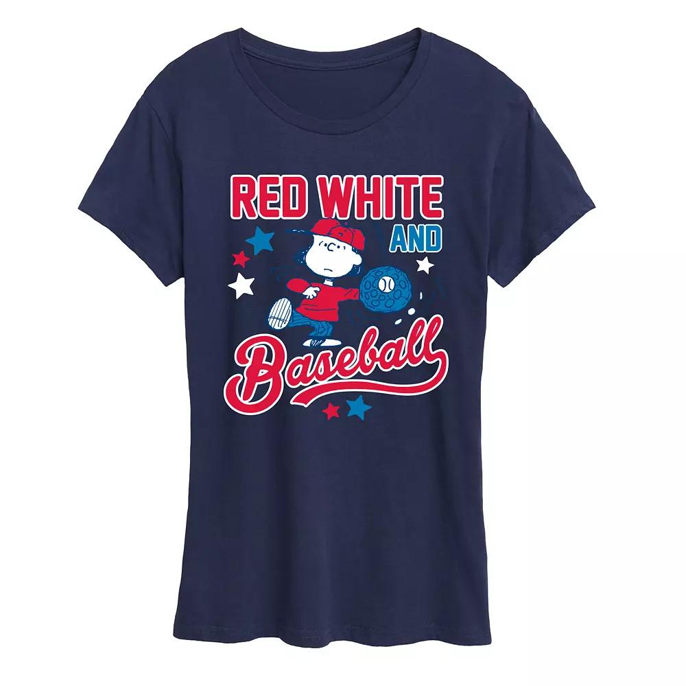 Women's Peanuts Lucy Red White Baseball Graphic Tee,  Product Image