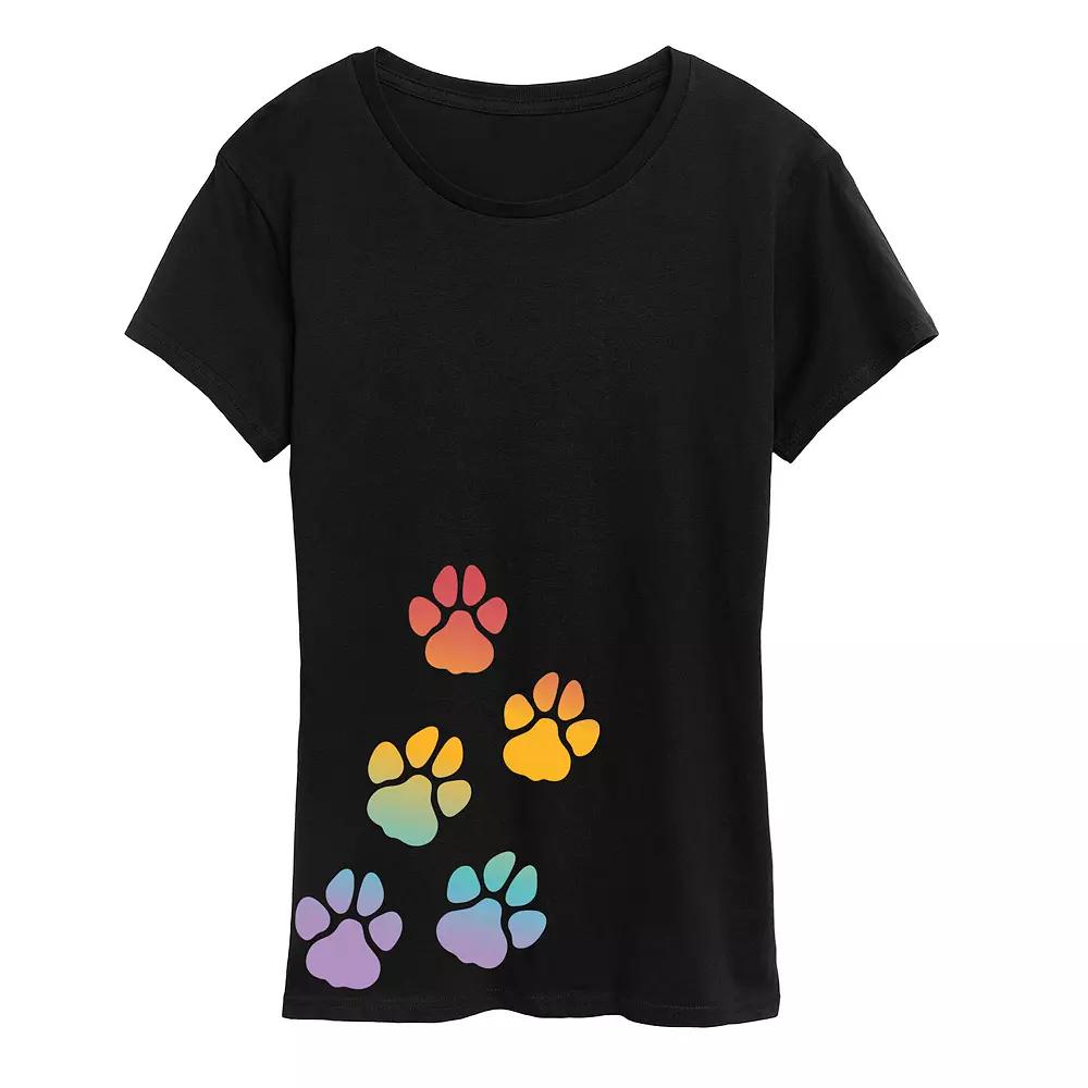 Plus Rainbow Paw Prints Graphic Tee, Women's,  Product Image