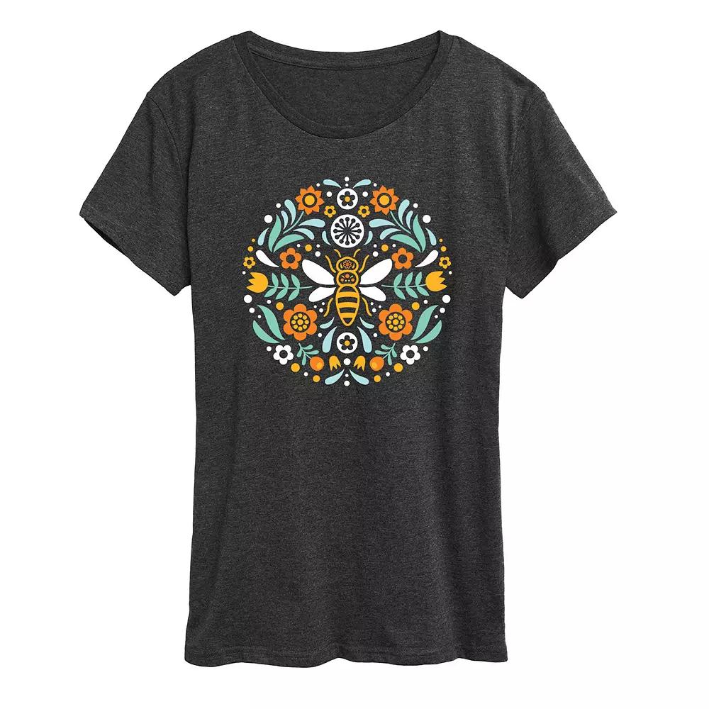 Women's Scandinavian Bee Circular Design Graphic Tee,  Product Image