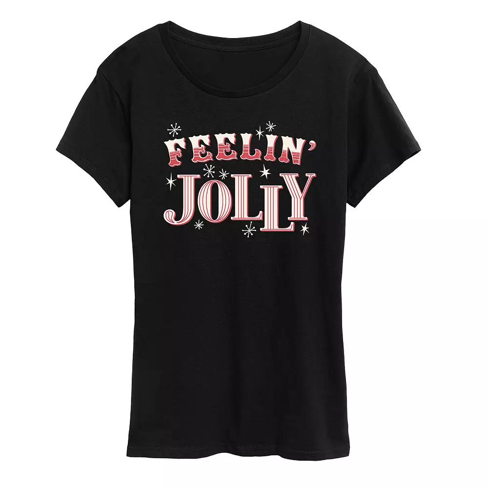 Women's "Feelin' Jolly" Candy Cane Holiday Graphic Tee, Girl's,  Product Image