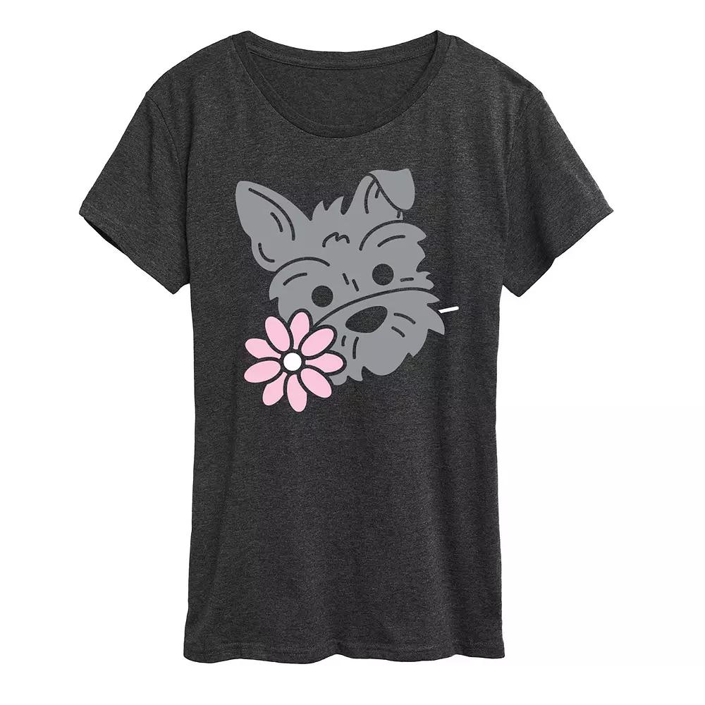 Women's Schnauzer With Flower Graphic Tee,  Product Image