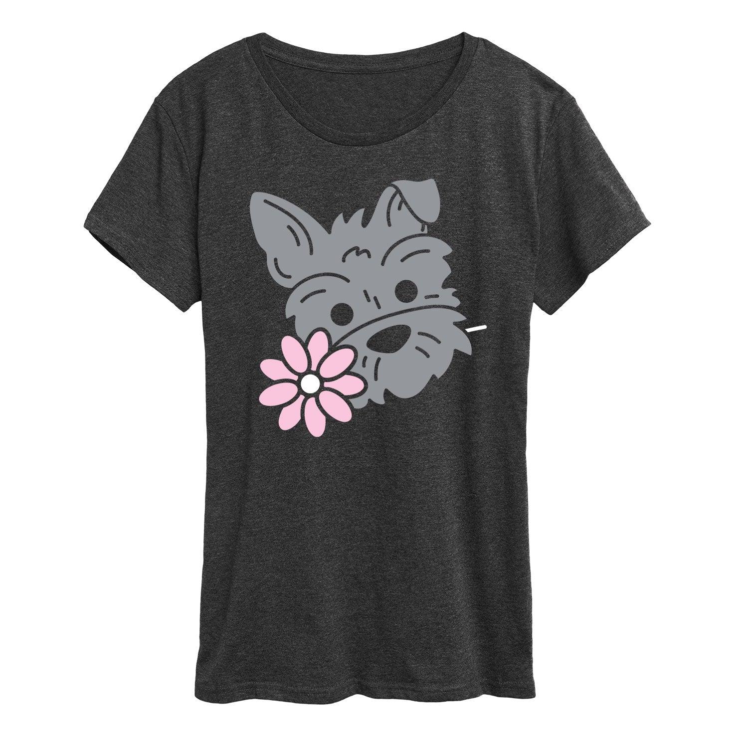 Women's Schnauzer With Flower Graphic Tee,  Product Image