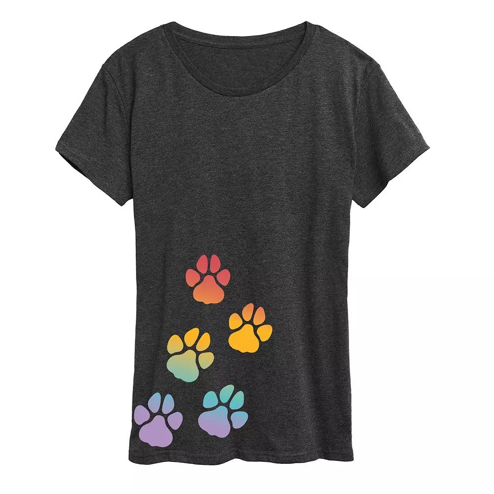 Women's Rainbow Paw Prints Graphic Tee,  Product Image