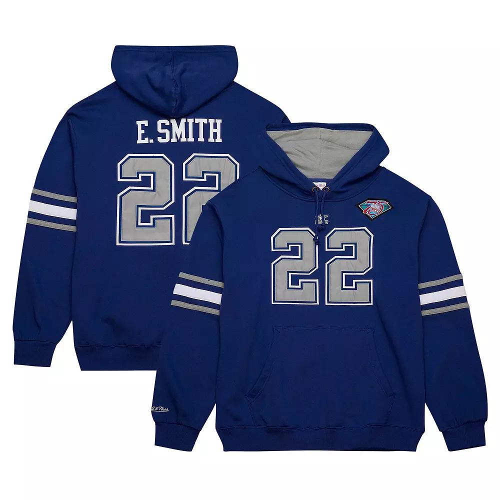 Men's Mitchell & Ness Emmitt Smith Navy Dallas Cowboys Retired Player Name & Number Pullover Hoodie,  Product Image