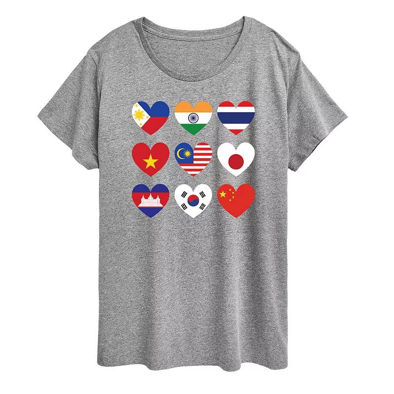 Plus AAPI Heart Flags Graphic Tee, Womens Grey Gray Product Image