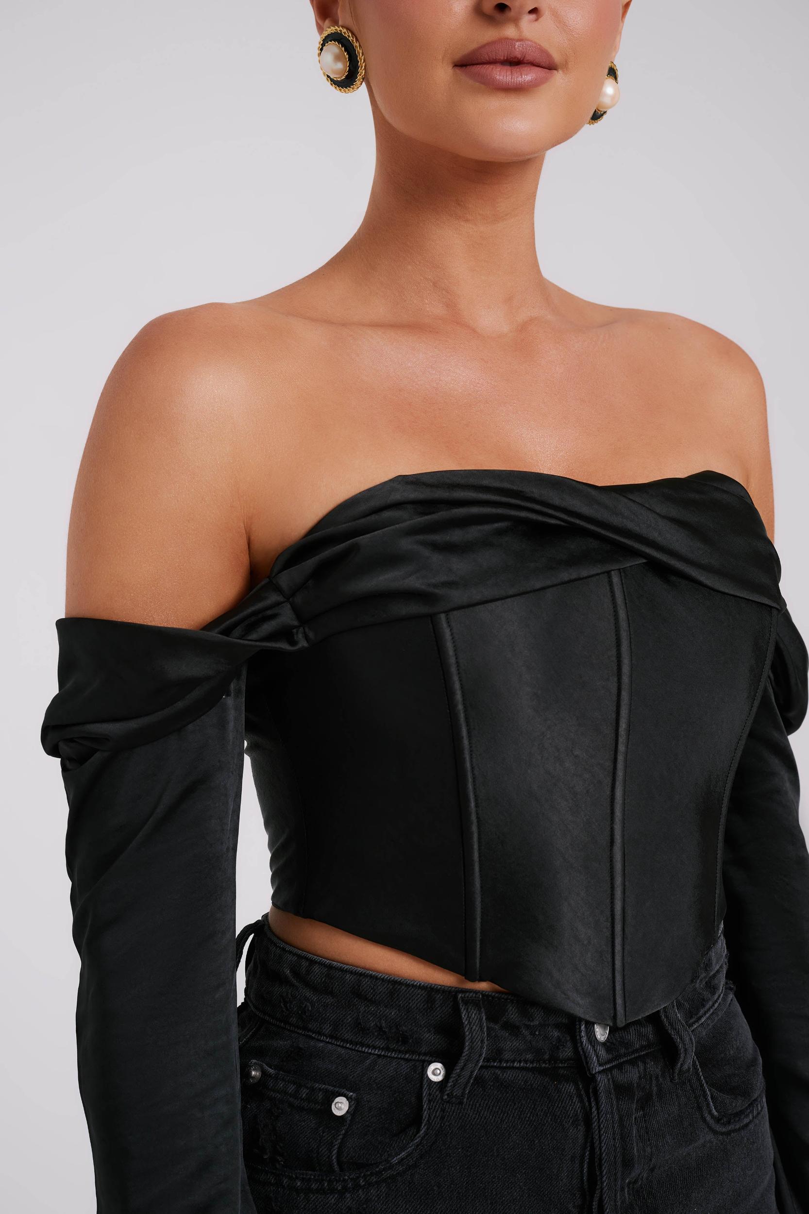Giselle Satin Off Shoulder Top - Black Product Image