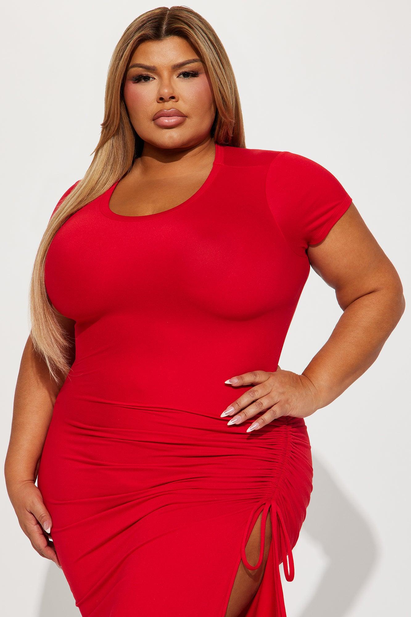 Dani Ruched Midi Dress - Red Product Image