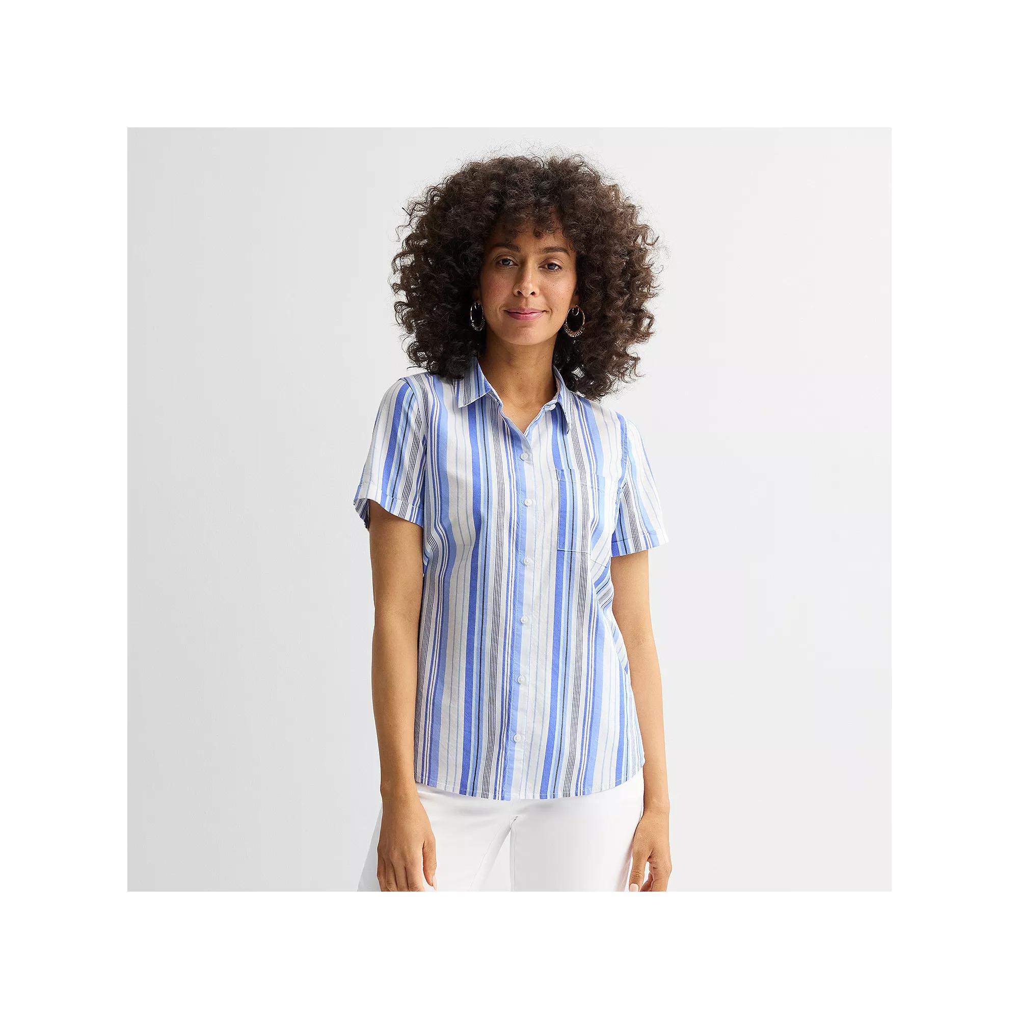 Women's Croft & Barrow® Camp Shirt, Size: Medium, Blue Varied Stripe Product Image