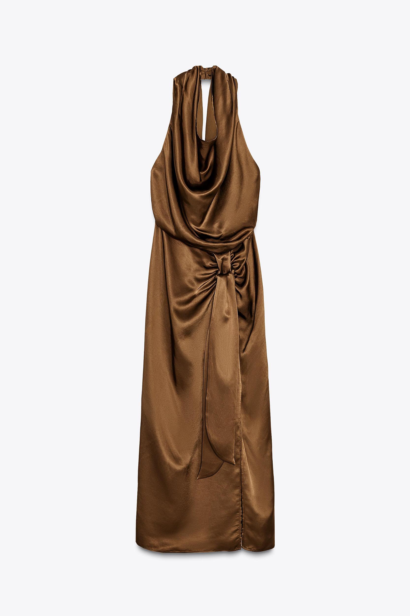 SATIN EFFECT HALTER MIDI DRESS Product Image