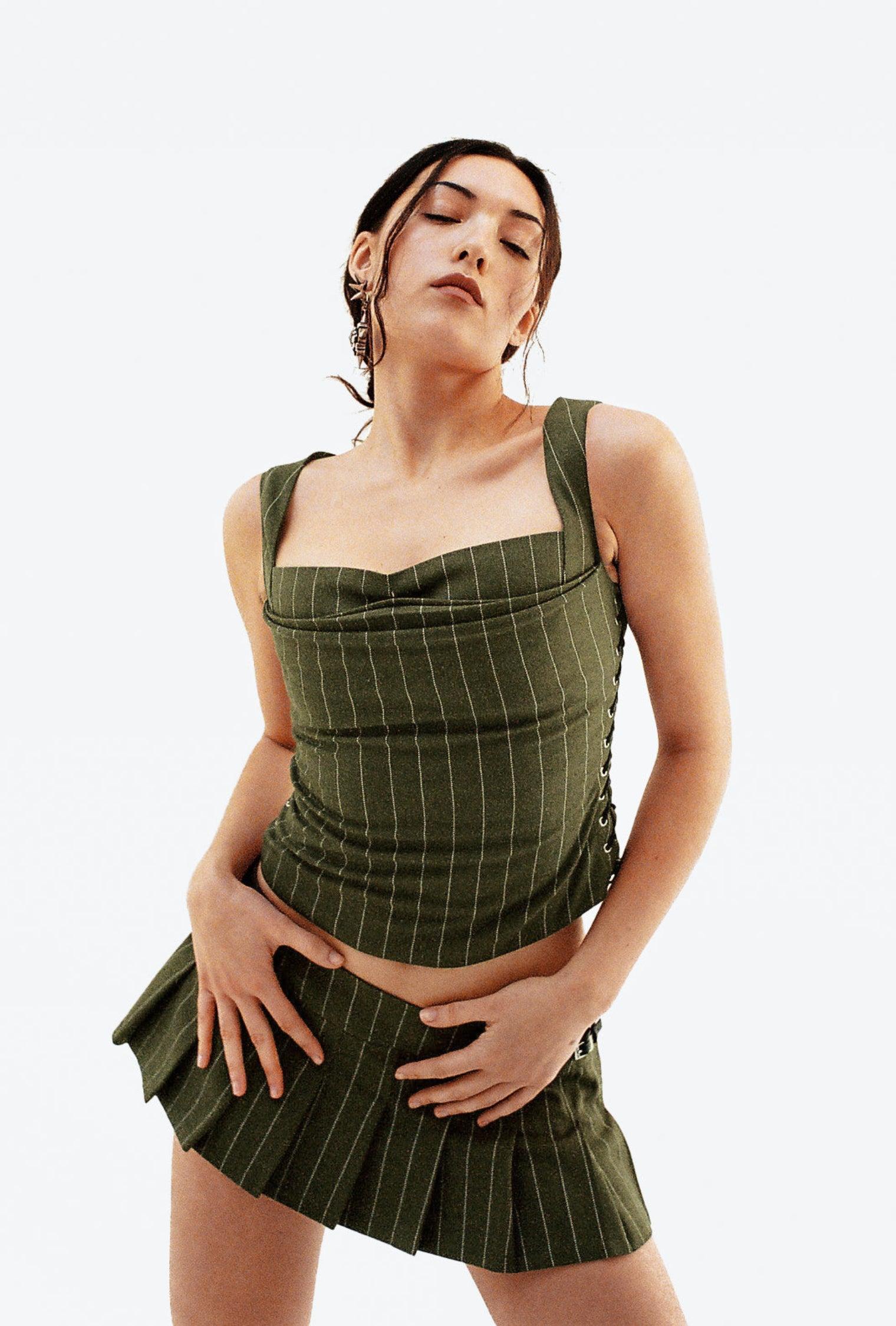 VALLOIS CORSET - OLIVE PINSTRIPE Product Image