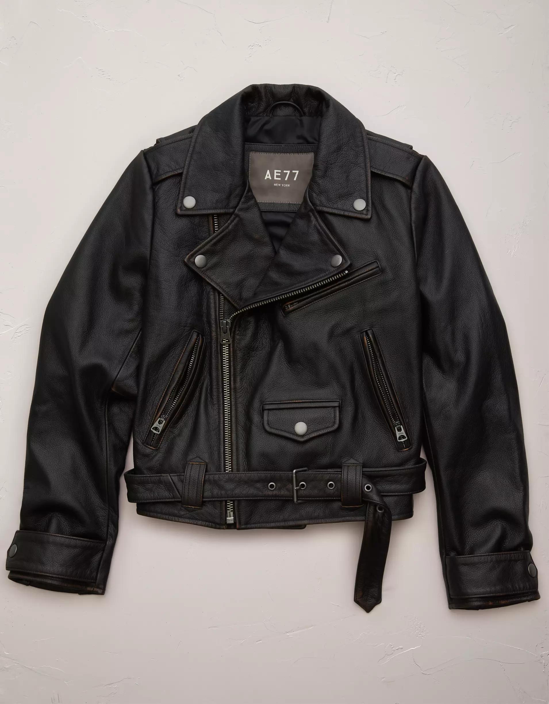 AE77 Leather Biker Jacket Product Image