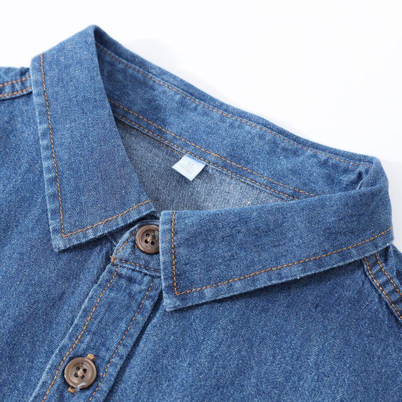Long Sleeve Collared Washed Denim Shirt Product Image
