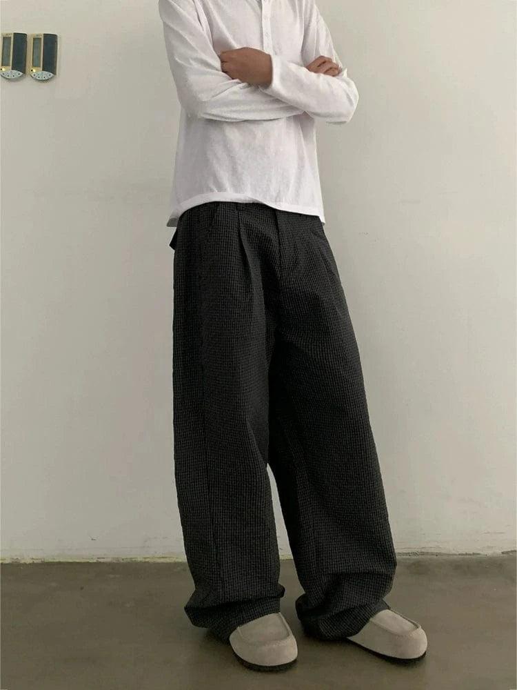RT No. 19846 PLEATED BLACK GRID SCIMITAR PANTS Product Image
