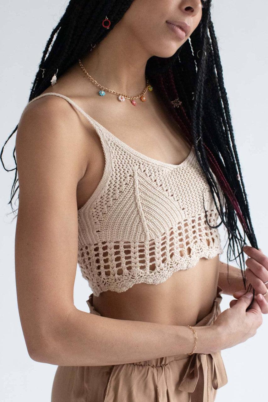 Beige Net Knit Crop Cami Product Image