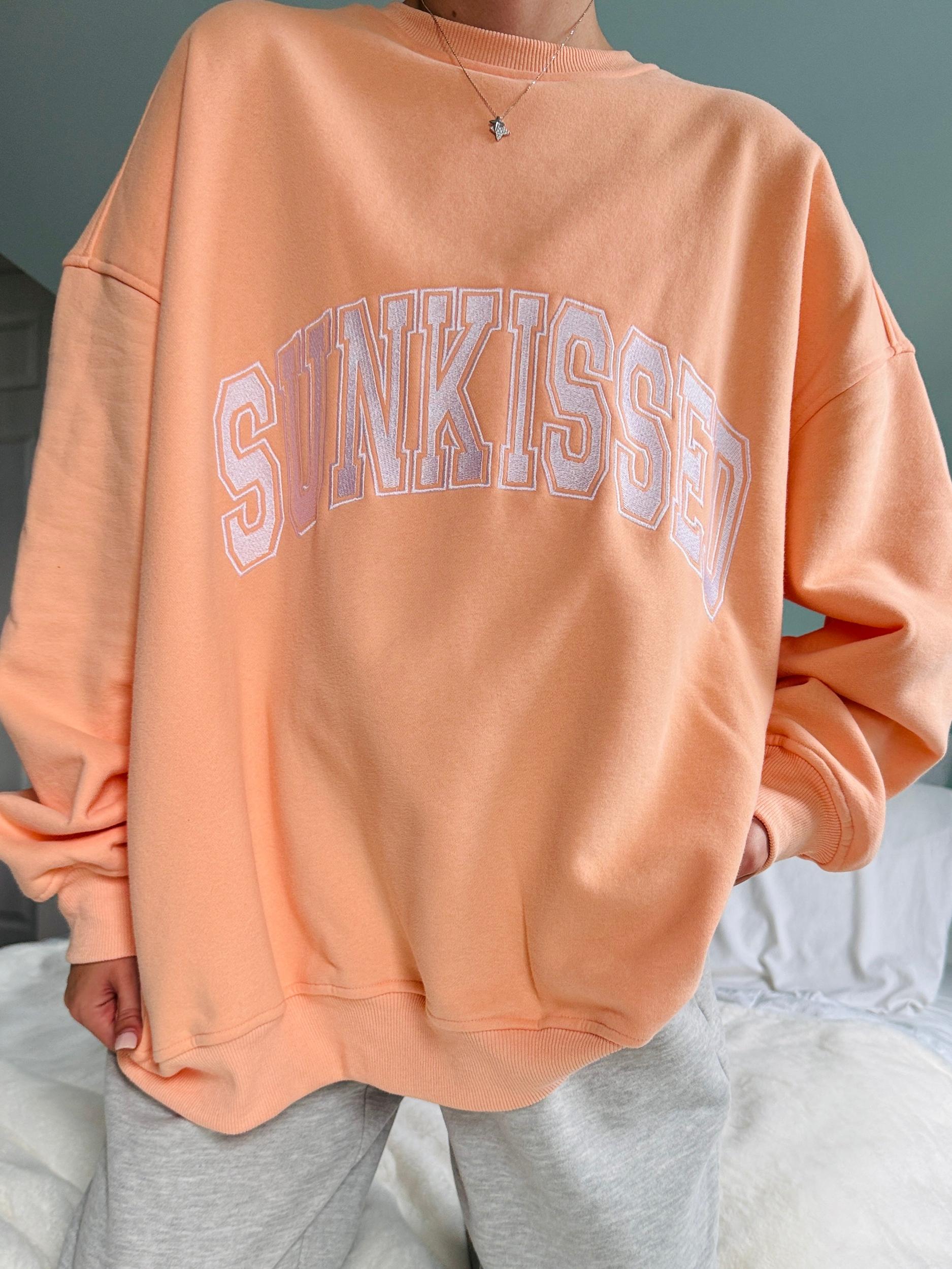 Sherbet Orange Varsity Embroider Sweatshirt Product Image