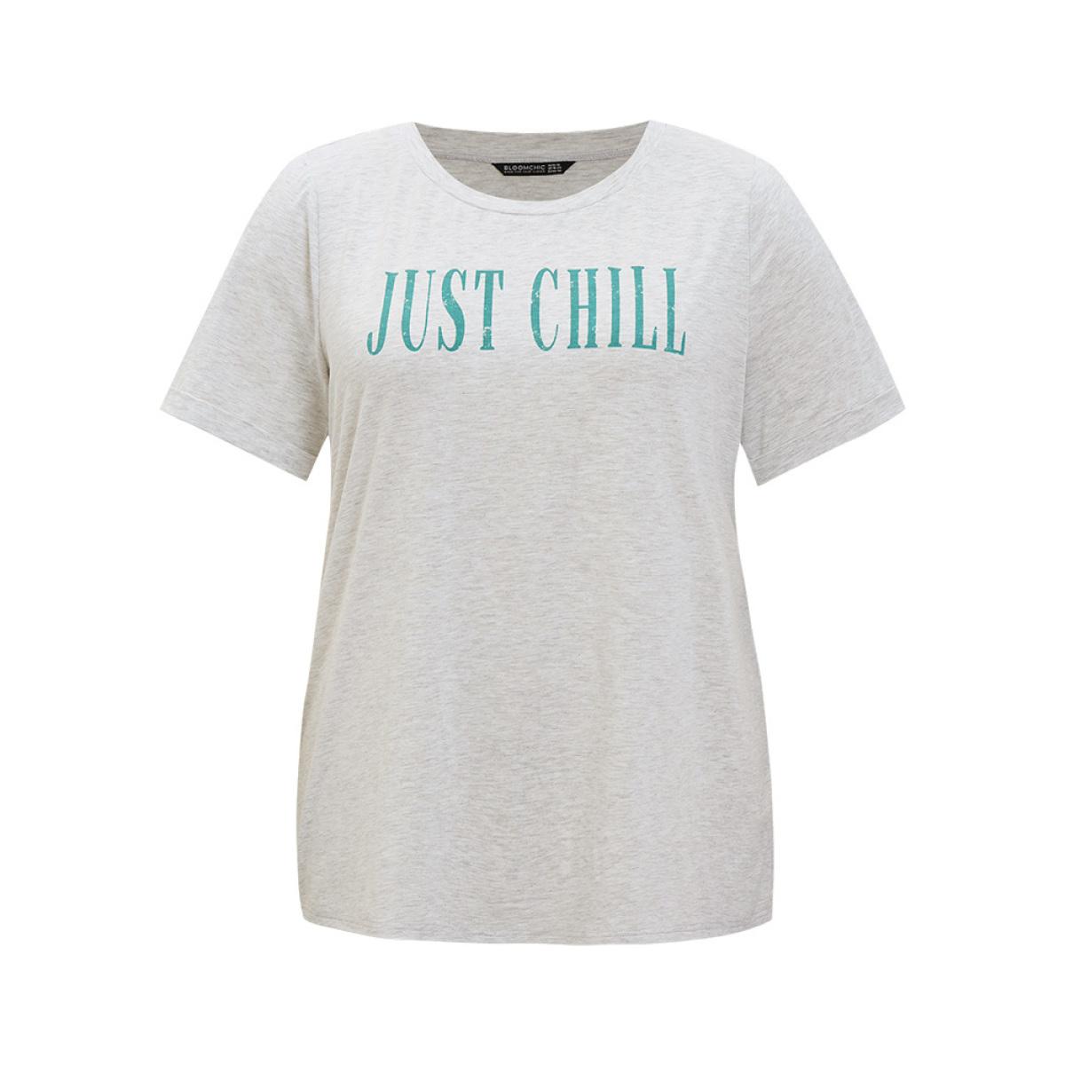 Plus Size Letter Print Short Sleeve Heather T-shirt LightGray Women Casual Heather Graphic Dailywear T-shirts BloomChic 22-24/3X Product Image