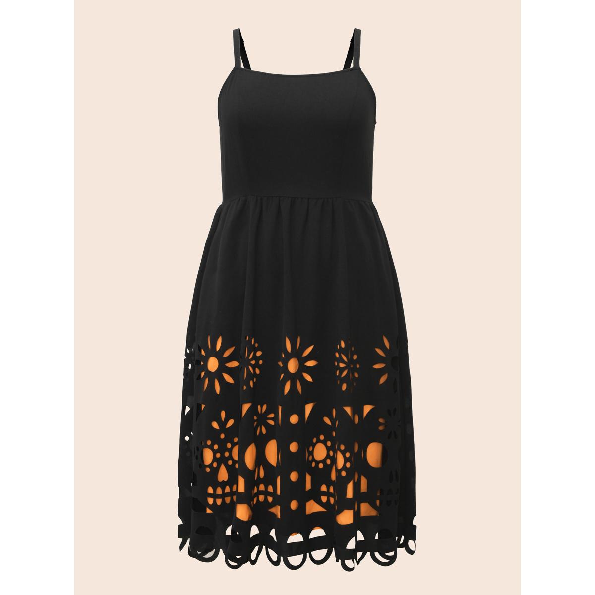 Plus Size Skull Burnout Cami Midi Dress Black Women Playful Contrast Party Curvy Bloomchic 28/5X Product Image