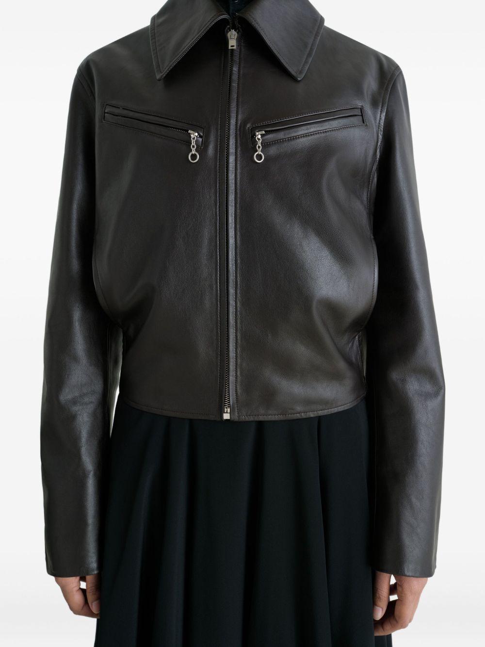 zip-front leather jacket Product Image