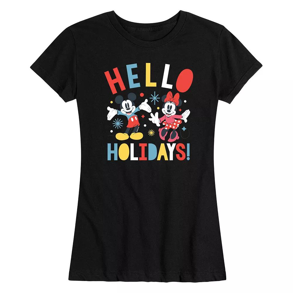 Disney's Mickey Mouse And Minnie Mouse Women's "Hello Holidays" Graphic Tee, Girl's, Size: XL, Black Product Image