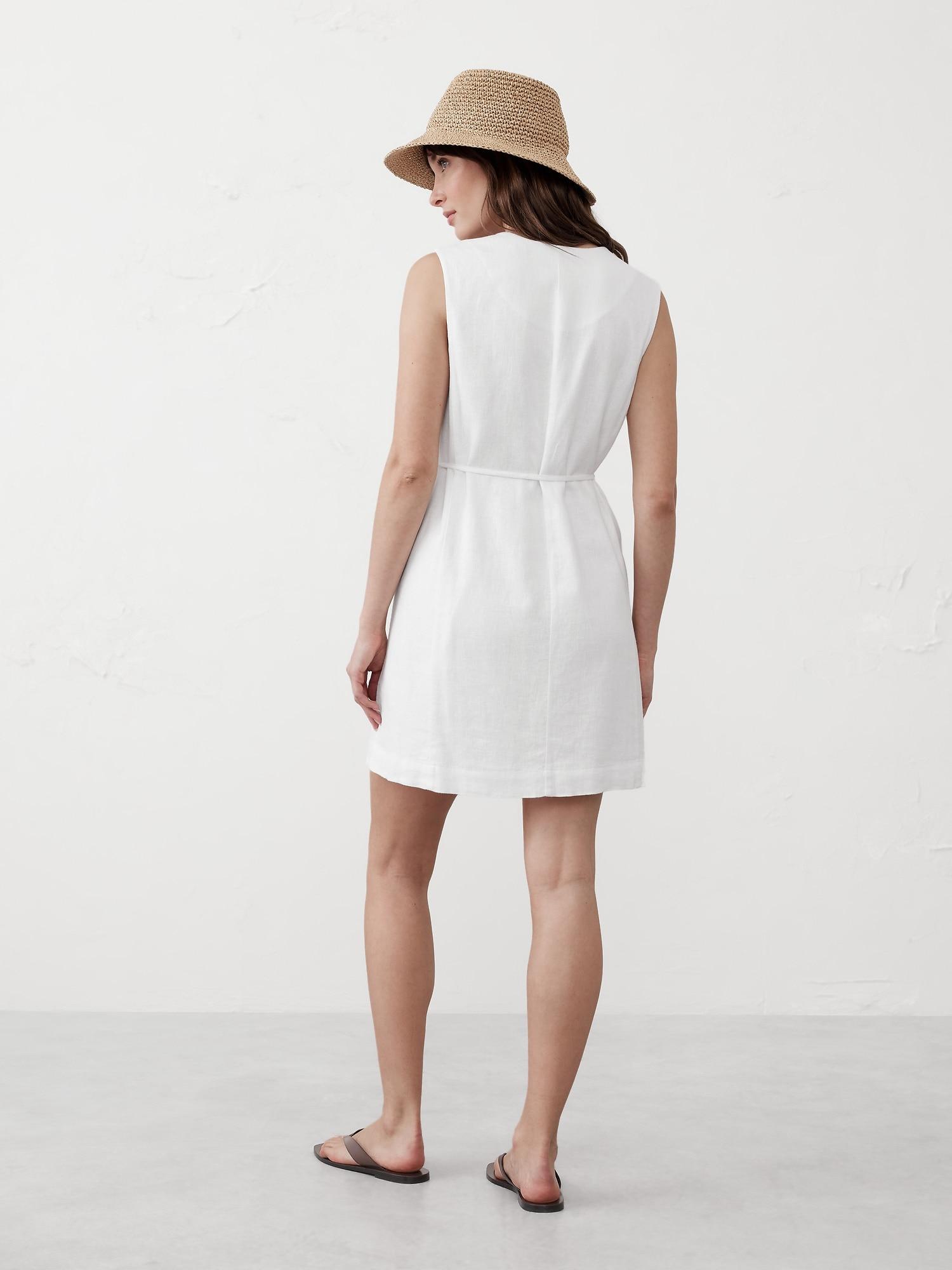 Linen-Blend Button-Front Mini Dress Product Image