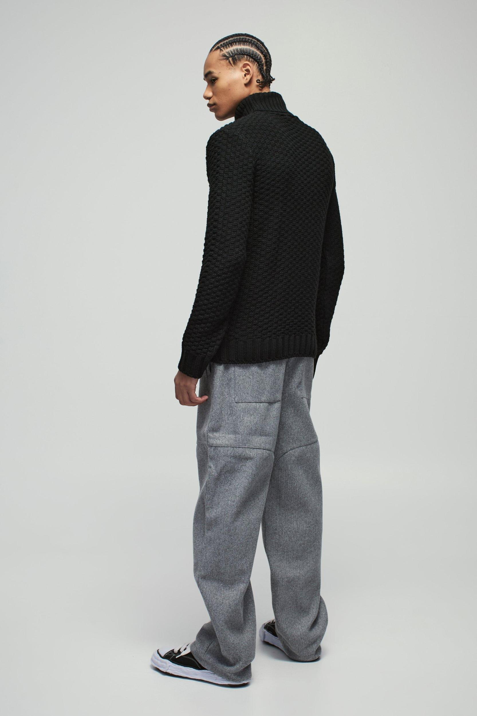 Regular Cable Knit Panel Roll Neck Knitted Sweater | boohooMAN USA Product Image