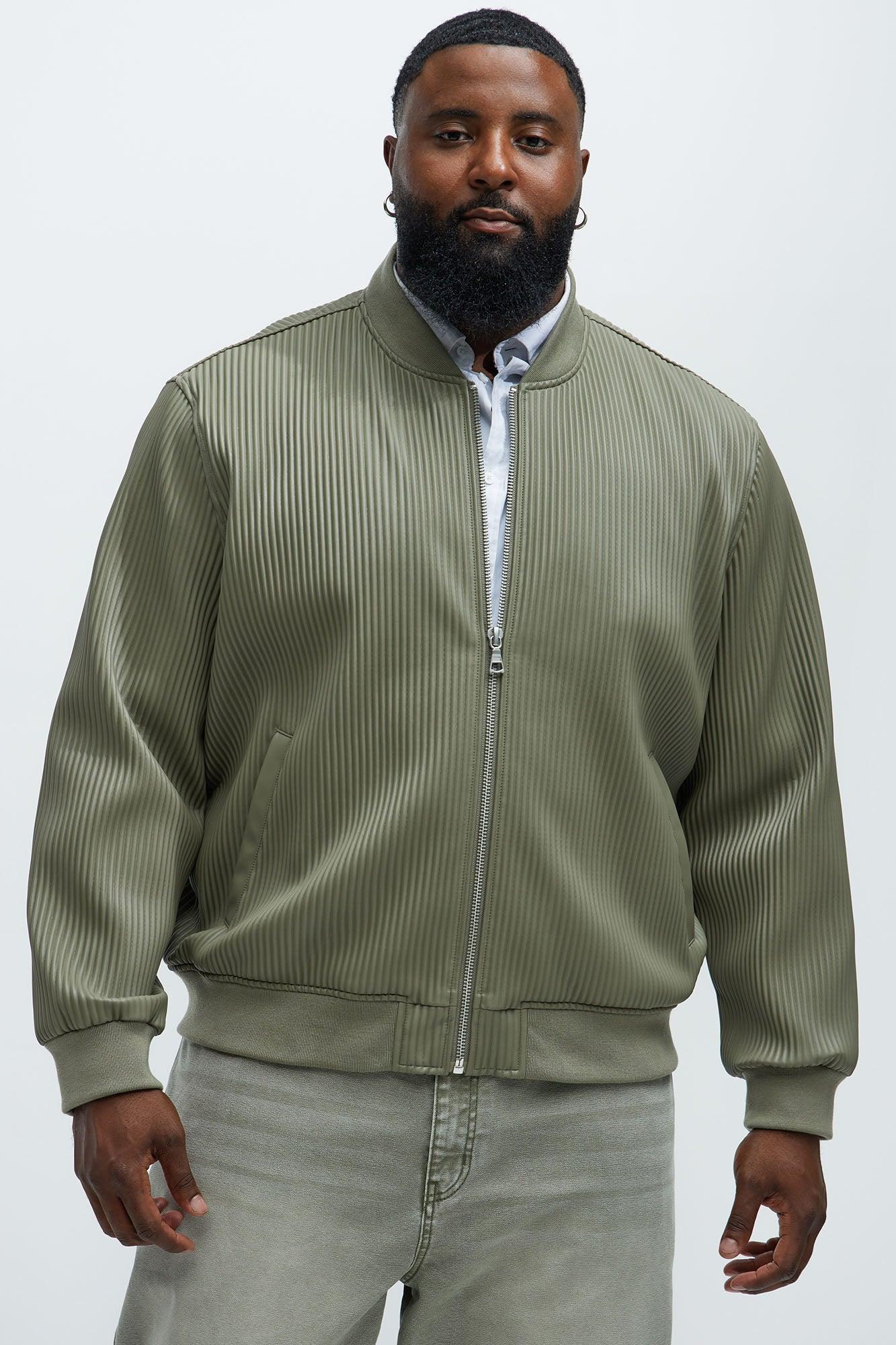 Gordon Faux Leather Bomber Jacket - Olive Product Image