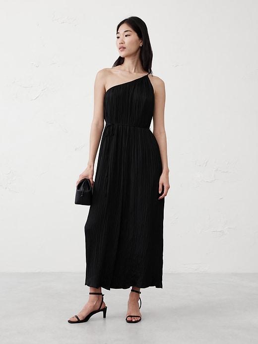 One-Shoulder Pleated Maxi Dress Product Image