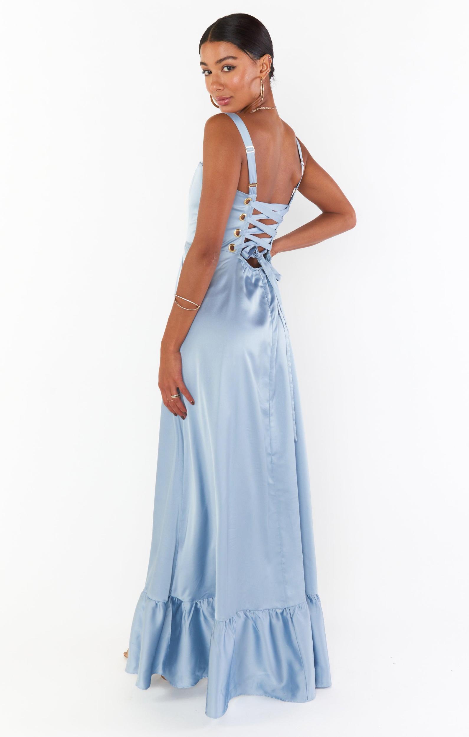 Clarissa Corset Dress ~ Steel Blue Luxe Satin Product Image