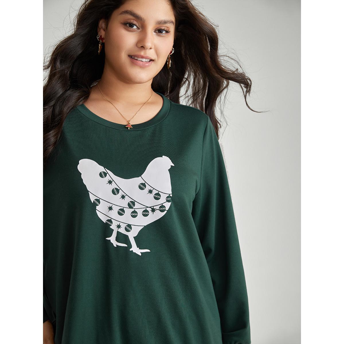 Plus Size Christmas Animal Print Crew Neck Sweatshirt Women DarkGreen Casual Printed Festival-Christmas Sweatshirts BloomChic 22-24/3X Product Image