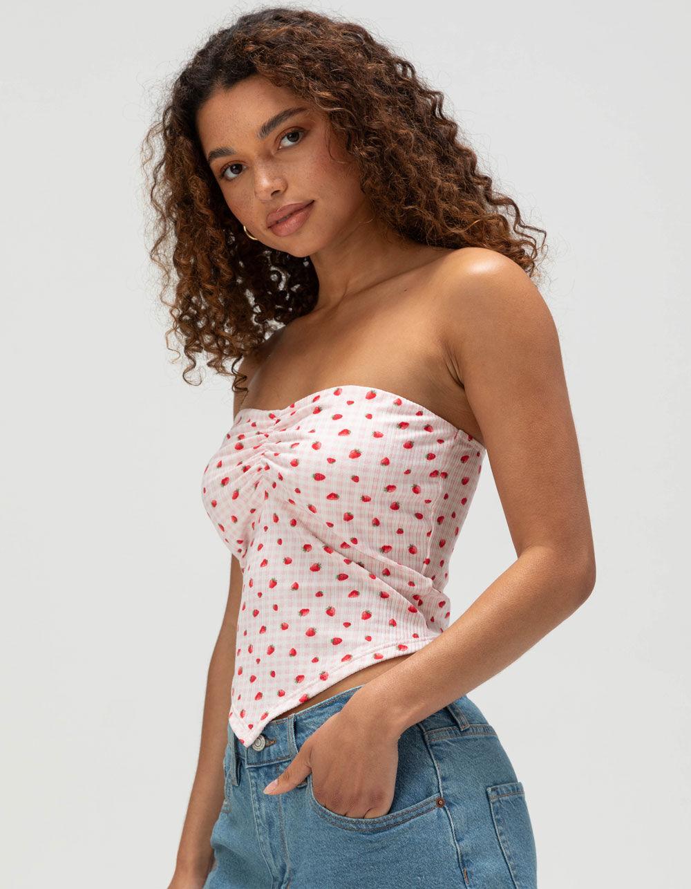 FULL TILT Strawberry Hanky Womens Tube Top - WHITE COMBO Product Image