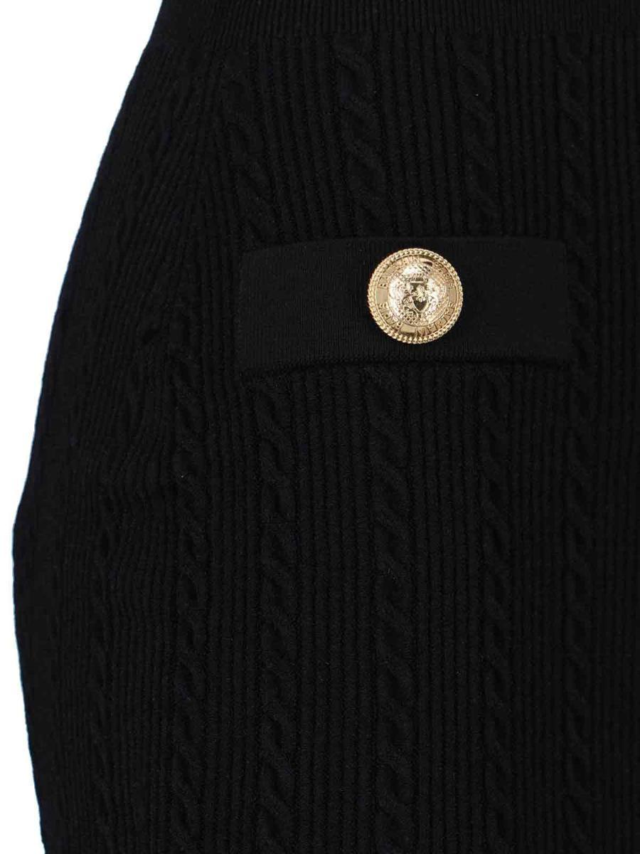 BALMAIN V-neck Buttoned Strong-shoulder Torsade Knit Mini Dress In White Product Image