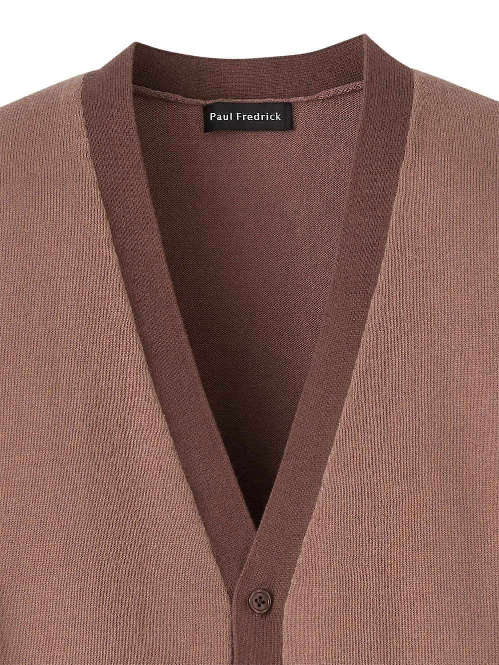 Cotton Button Front V-neck Cardigan - Brown Product Image
