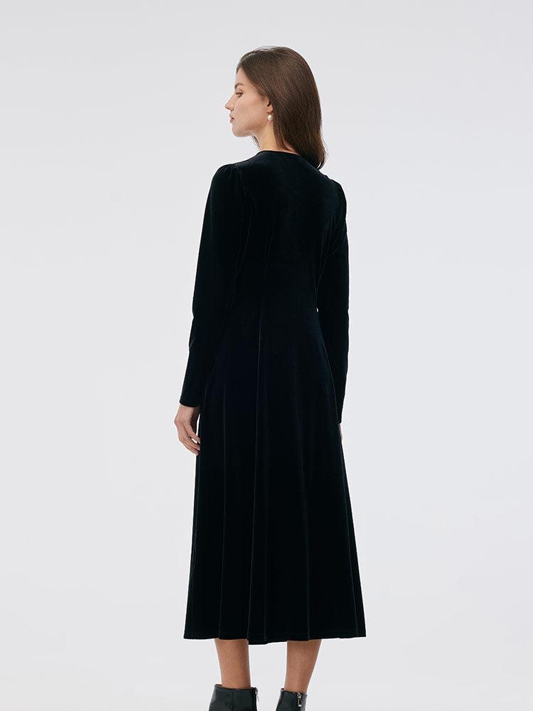 Velvet Scallop Neckline Women Midi Dress Product Image