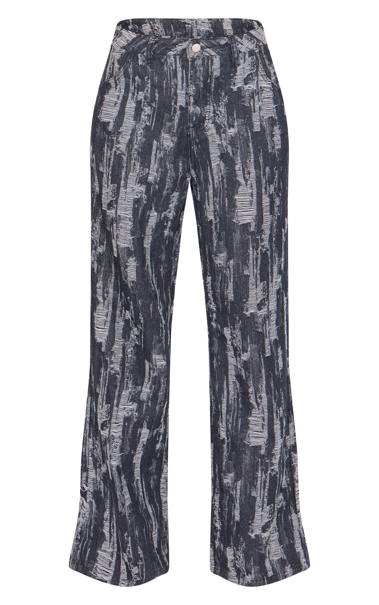 Black Jacquard Style Wide Leg Jeans Product Image
