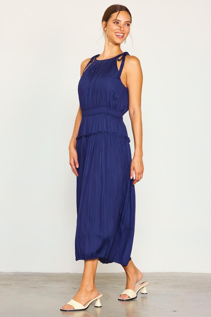 Pleated Halter Midi Dress Product Image