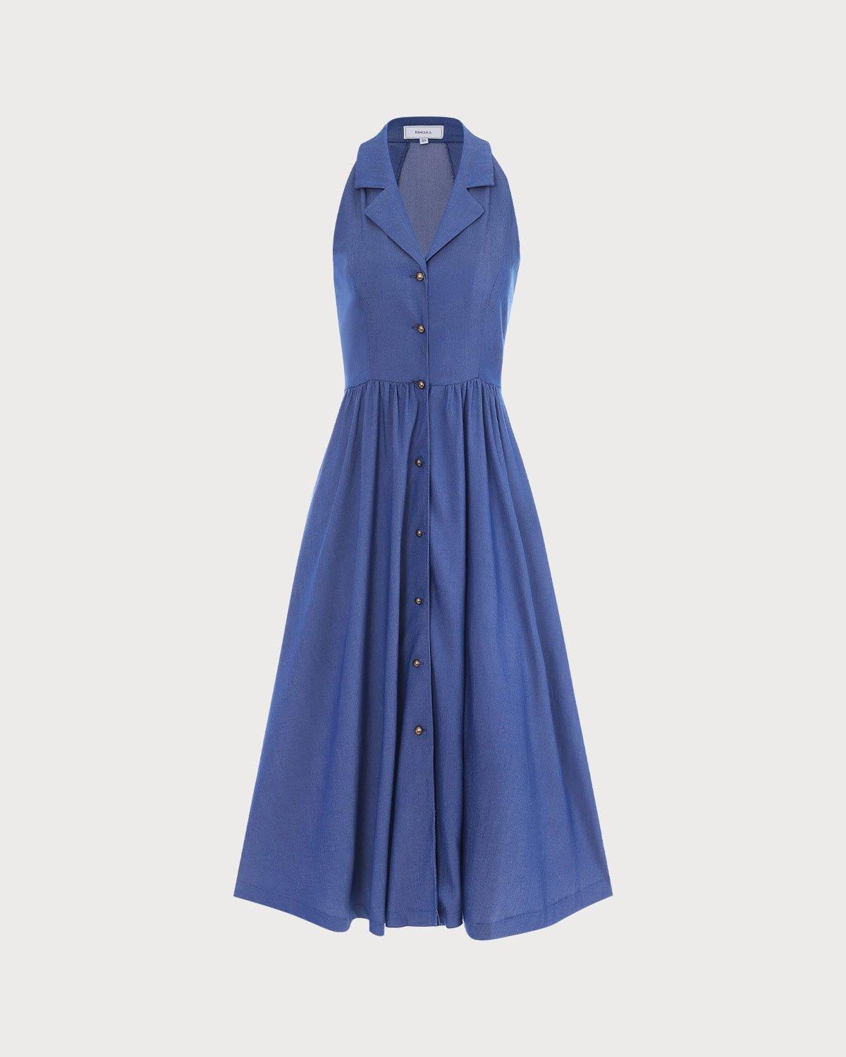The Blue Lapel Tunic Sleeveless Midi Dress Product Image
