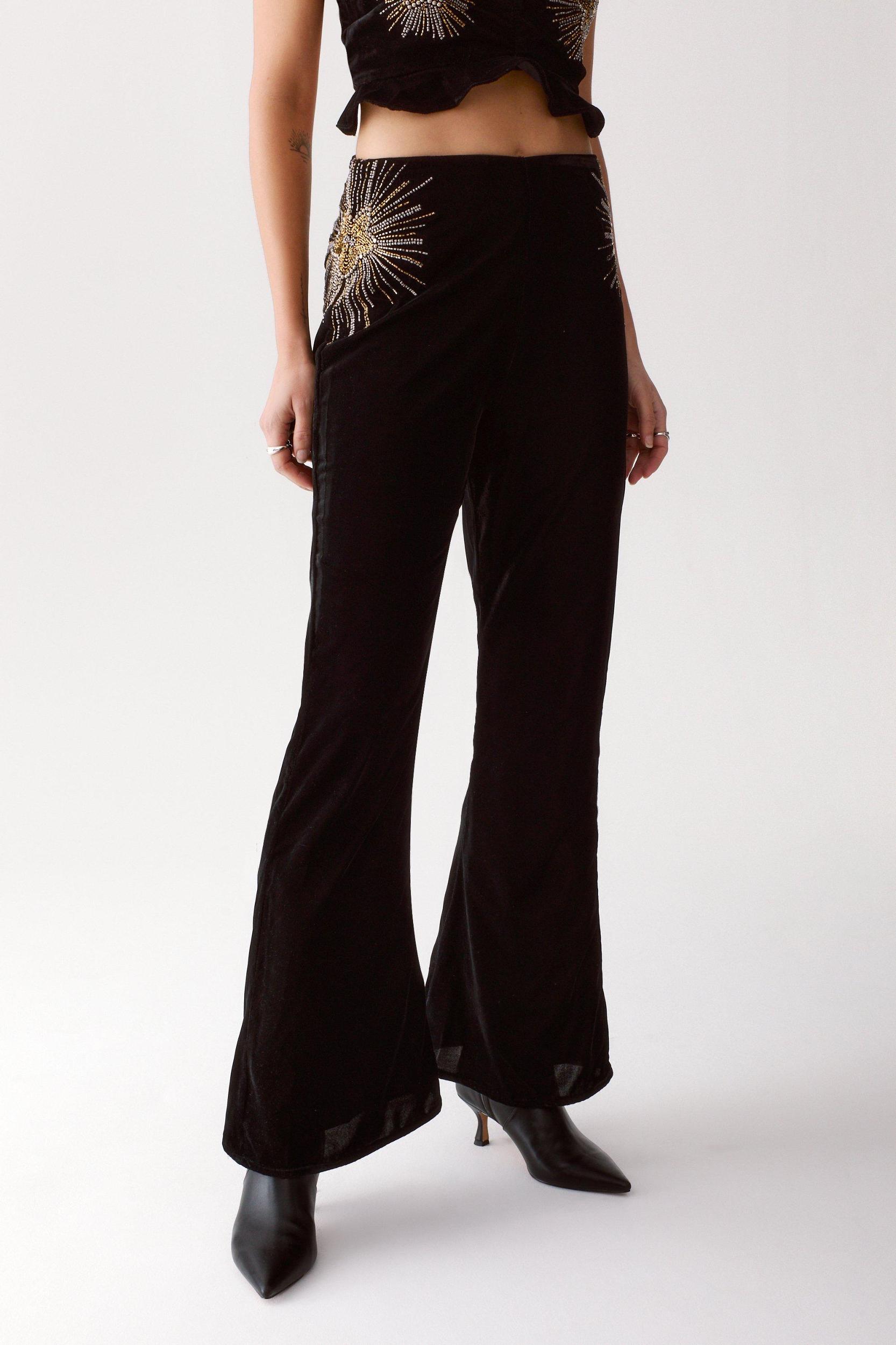 Star Embellished Velvet Flared Pants Product Image