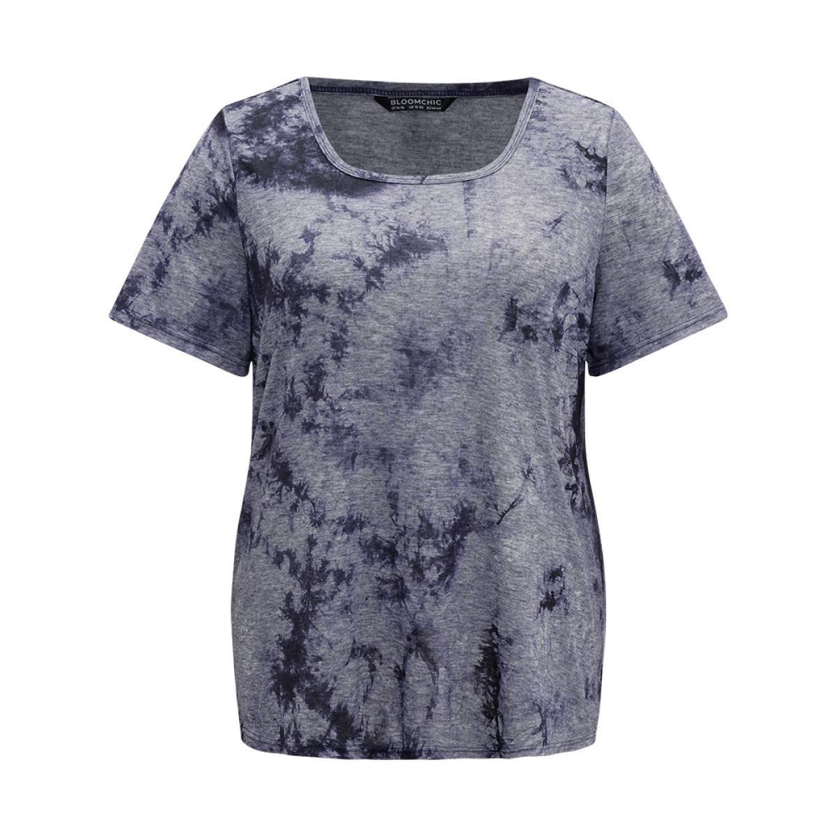 Plus Size Tie Dye Square Neck T-shirt Multicolor Women Casual Tie Dye Tie Dye Square Neck Dailywear T-shirts BloomChic 12/L Product Image