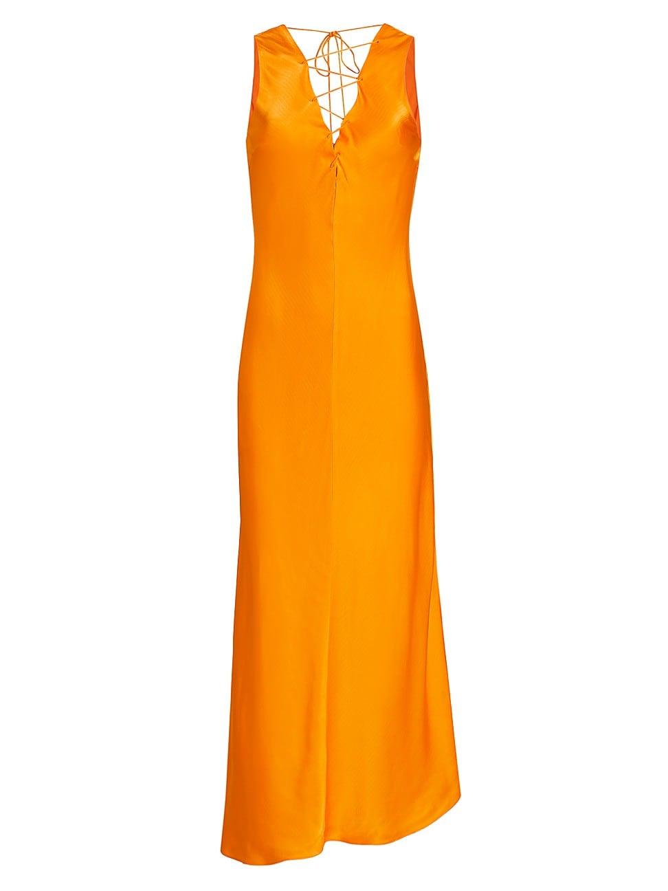 Womens Stripe Satin Lace-Up Midi-Dress Product Image