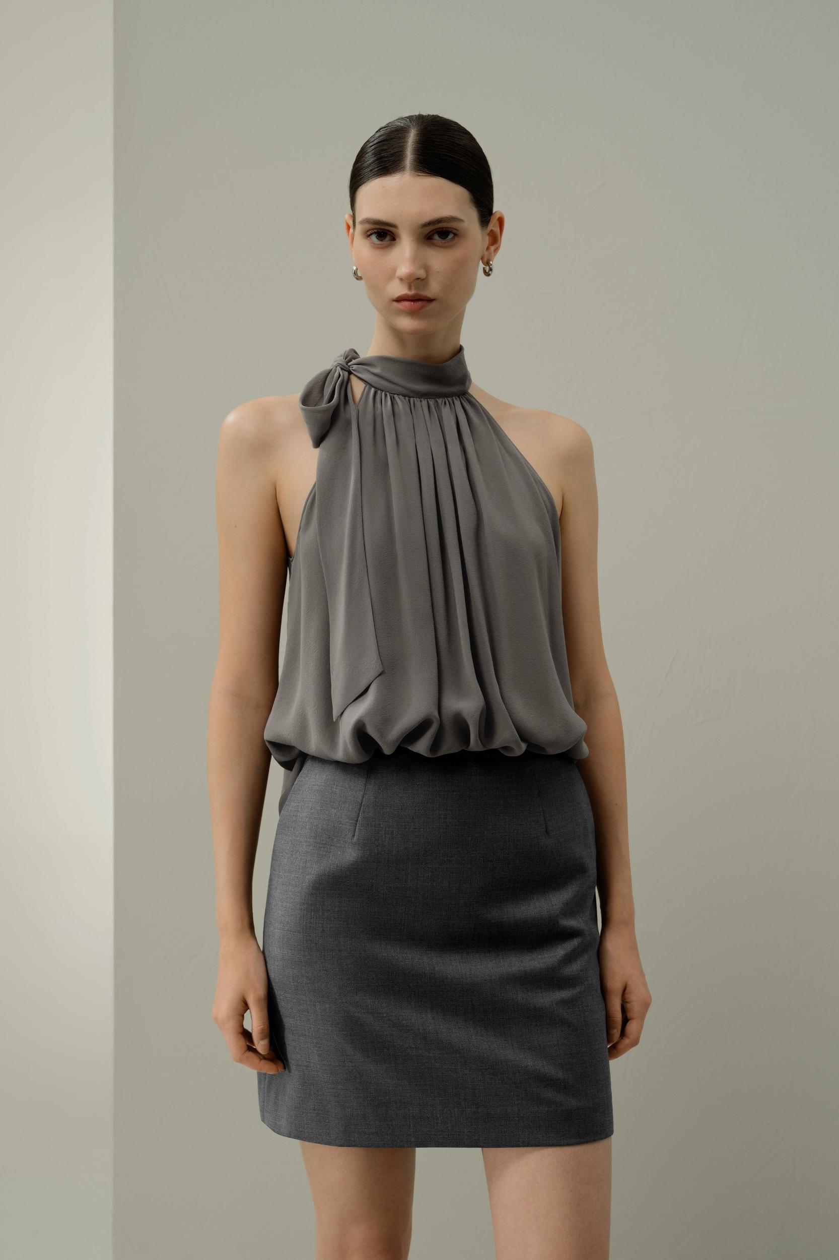 Adjustable Tie-Neck Georgette Blouse Product Image