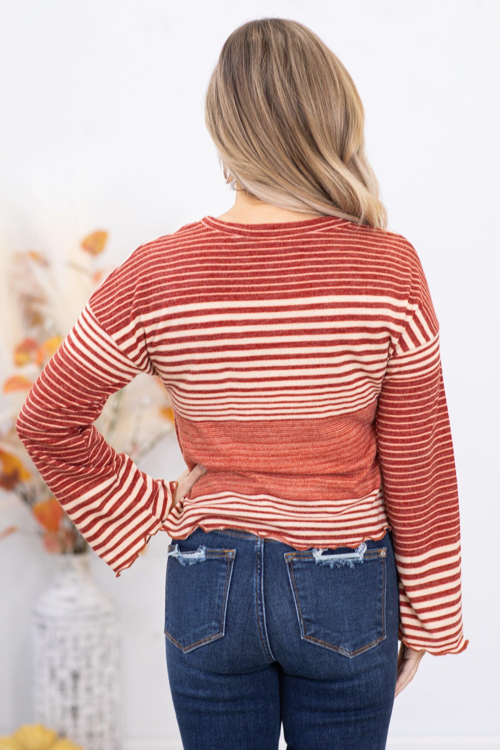 Wine Lettuce Hem Stripe Top Product Image
