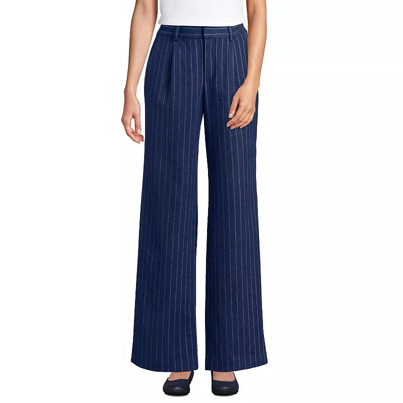 Women's Lands' End Flannel High Waist Pleated Wide Leg Pants, Size: 18, Blue Pinstripe Product Image
