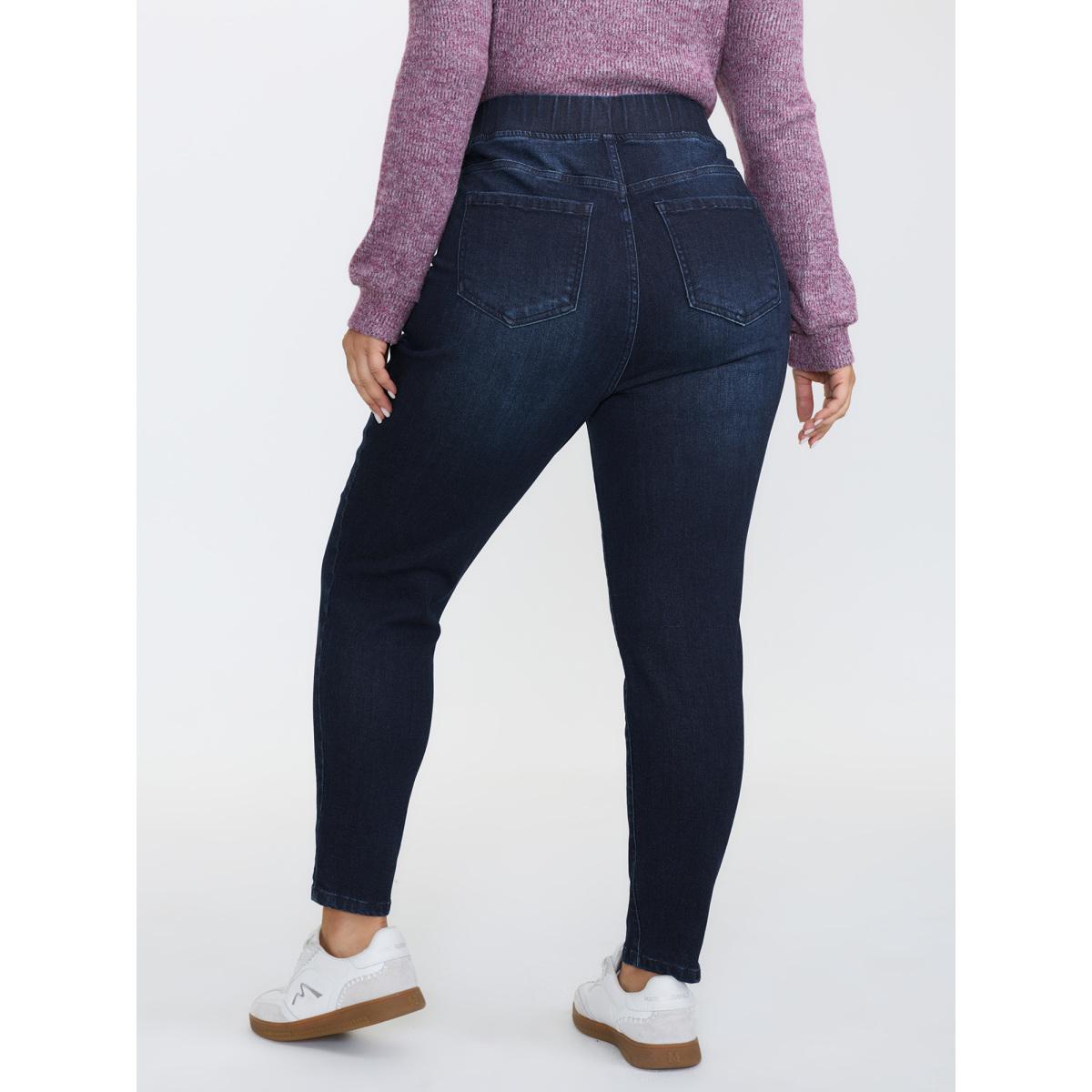 Plus Size Supersoft Rubber Wide Waist Skinny-Fit Jeans Women Darkindigo Leisure High stretch Slanted pocket Jeans BloomChic 20/2X Product Image