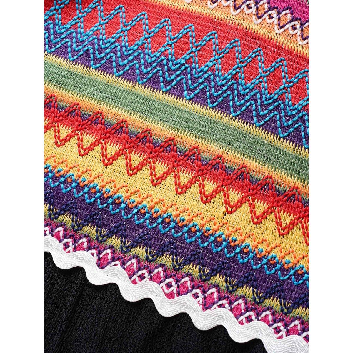 Plus Size Black Contrast Webbing Ruffle Cap Sleeve Jumpsuit Women Resort Cap Sleeve V-neck Vacation Loose Jumpsuits BloomChic 22-24/3X Product Image