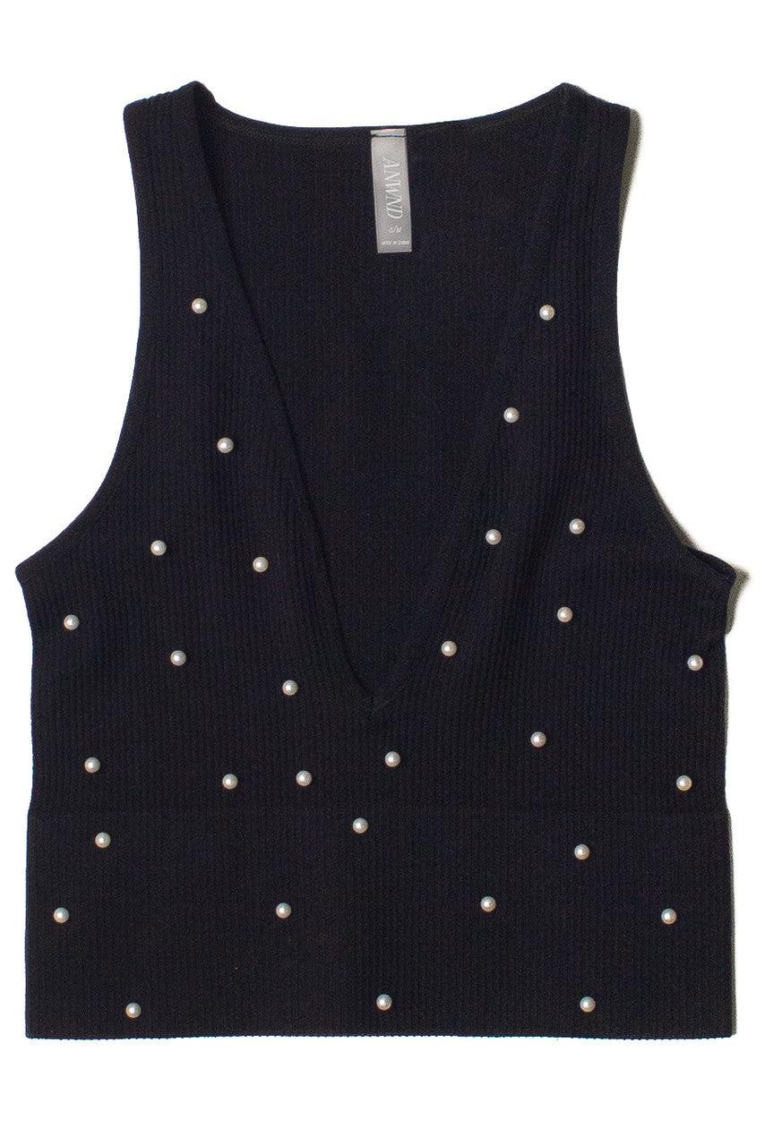 Pearl Detail Deep V Crop Tank Product Image