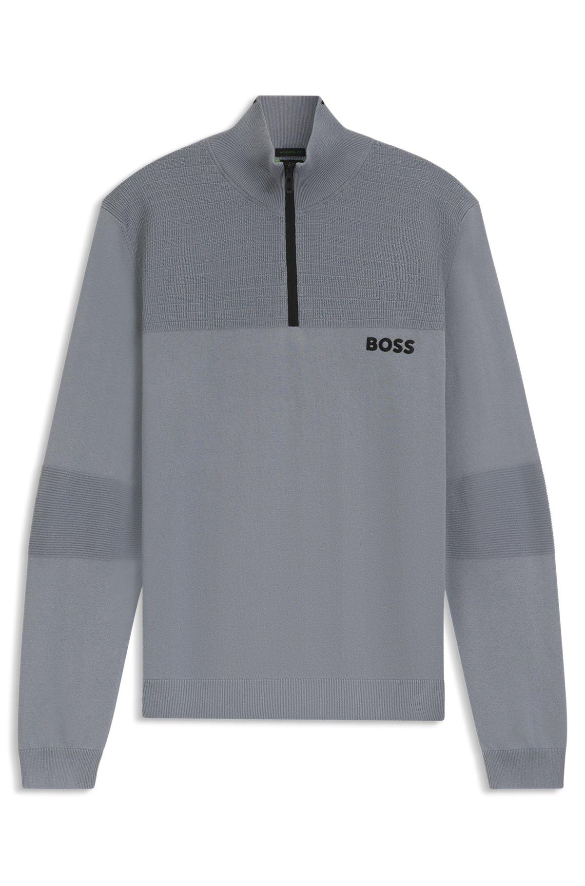 BOSS - Water-repellent cotton sweater with zip neck - Dark Grey Product Image